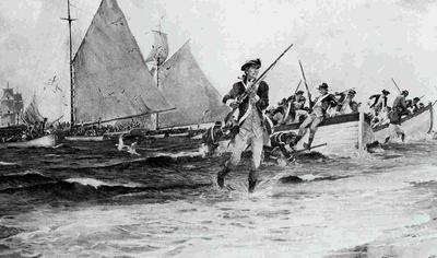 Marine Corps combat art, Continental Marines: Landing at New Providence, 1776 (1776), by Col. Charles H. Waterhouse