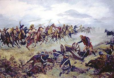 Marine Corps combat art, First 100 Years: On 6 Dec. 1846, Marine Lt. Archibald Gillespie joined BG Kearney to engage the Californians, by Col. Charles H. Waterhouse