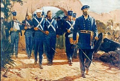 Marine Corps combat art, First 100 Years: Marines enter Mexico City with General Quitman - 1847, by Sgt. Tom Lovell