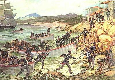 Marine Corps combat art, First 100 Years: Landing at Monterrey, California - 1847, by Col. Charles H. Waterhouse