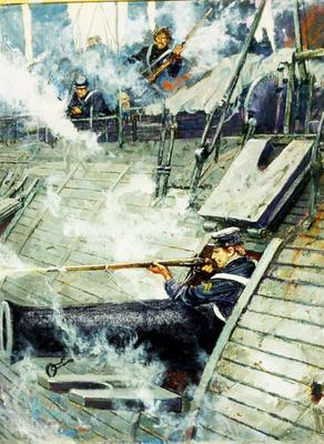 Marine Corps combat art, First 100 Years: Cpl. Mackie at the Battle of Drewrey's Bluff - 1862, by Col. Charles H. Waterhouse