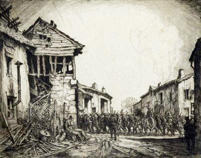 Marine Corps combat art, World War I: Marching Through a Ruined Town, by Jules Andre Smith