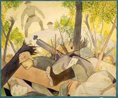 Marine Corps combat art, World War I: Salad, A Cleaned-up Machine-Gun Nest, Bois de Belleau (ca. 1919, watercolor and pencil on paperboard), by Claggett Wilson