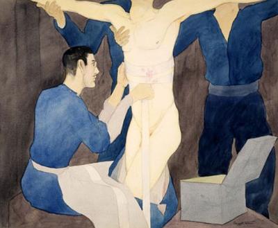 Marine Corps combat art, World War I: Underground Dressing Station (ca. 1919, watercolor and pencil on paperboard), by Claggett Wilson