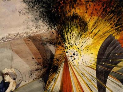 Marine Corps combat art, World War I: Flower of Death—The Bursting of a Heavy Shell—Not as It Looks, but as It Feels and Sounds and Smells (ca. 1919, watercolor and pencil on paperboard), by Claggett Wilson