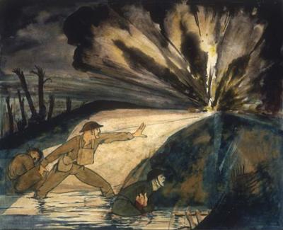 Marine Corps combat art, World War I: Front Line Stuff (ca. 1919, watercolor and pencil on paperboard), by Claggett Wilson