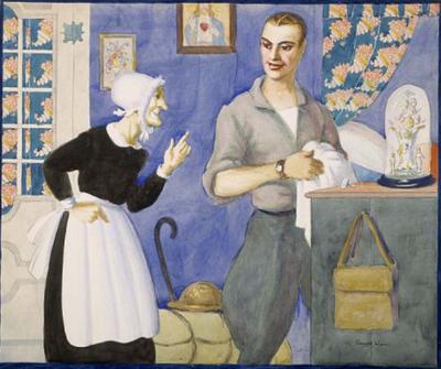Marine Corps combat art, World War I: The Billet at Bouy (ca. 1919, watercolor and pencil on paperboard), by Claggett Wilson