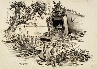 Marine Corps combat art, World War II: By Technical Sergeant Victor P. Donahue, by Technical Sergeant Victor P. Donahue