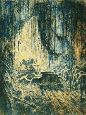 Marine Corps combat art, World War II: Jeep Turns Ambulance, by Kerr Eby